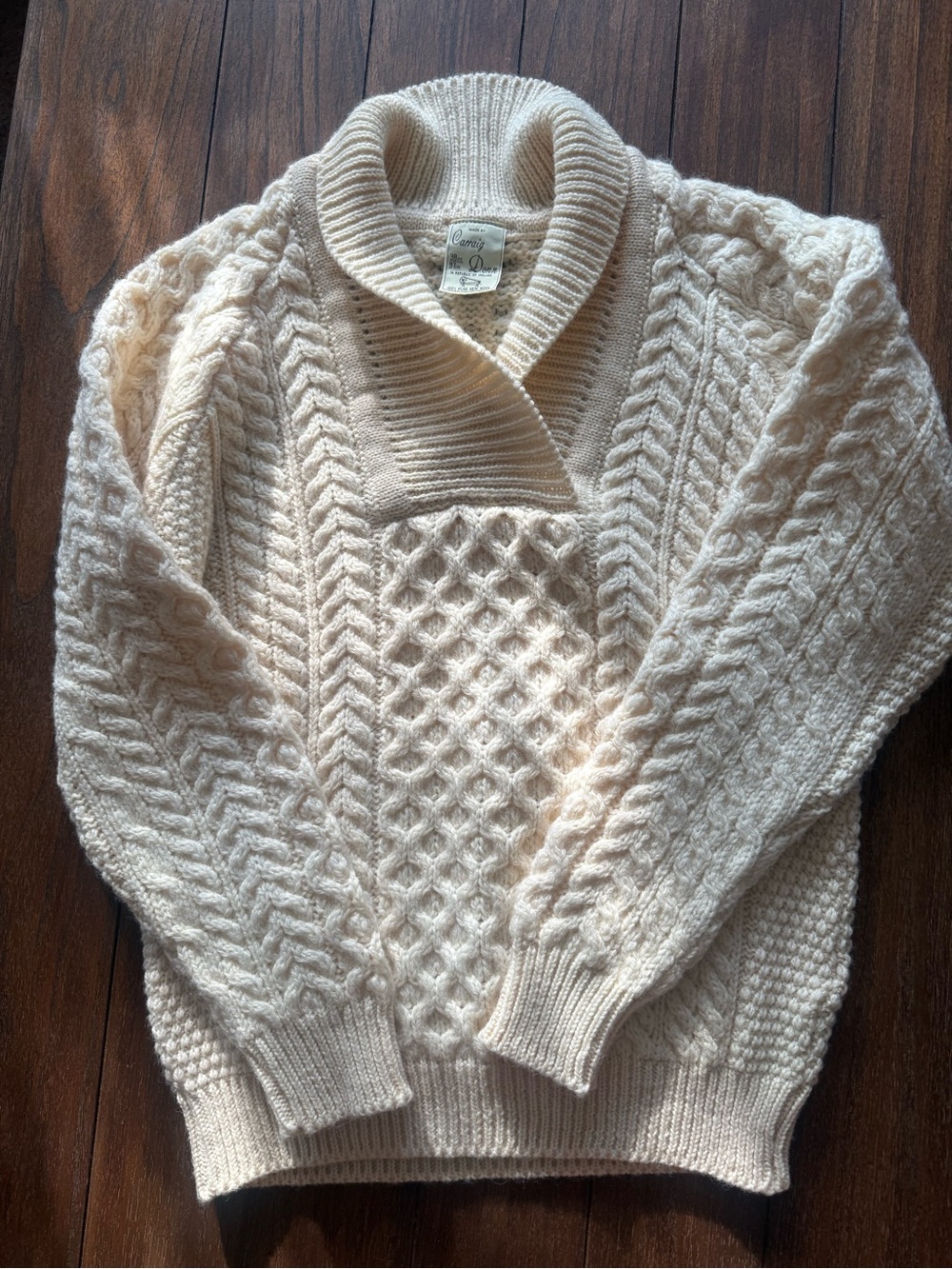 Carraig Donn Irish Aran cable knit wool sweater